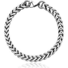 أساور Santhree Solid Pure Titanium Link للرجال 7 ملم مربعة مربعة العارضة ودية لذيذ سوار تويست سوار عيد ميلاد عيد ميلاد صديقها الجد الأب هدايا 9.05 "