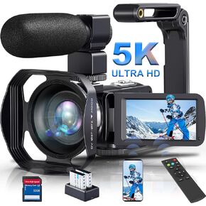5K Camcorder with IR Night Vision, Designed for Vlogging, 18X Zoom, WiFi Features, and an Easy-to-Use 3.0'' Touch Screen with a 32GB SD Card, Microphone, and 2.4G Remote Control（Yellow）