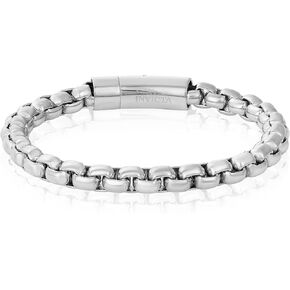Invicta Bracelet for Men, Stainless Steel Chain Jewelry, Polished Box Links, 8mm, 9"