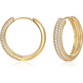 Gold Earrings for Women Girls,14K Gold Plated Hoop Earrings with 925 Sterling Silver Post Cubic Zirconia Stud Earring Huggie Hoops Earrings