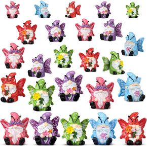 Wesiti 40 Pcs Summer Mini Resin Gnomes Summer Miniature Resin Figurine Tiny Butterfly Pineapple Gnomes Statues Table Decor for Indoor Outdoor Home Garden Plant Pot(Butterfly)