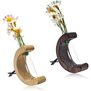2 PCS Car Vase Vent Clips, Wooden Car Glass Tube Vase Clips for Air Vent Ornament, Charm Automotive Flower Vase Holder Car Vent Decoration, Universal Car Accessories