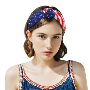 USA American Flag Headband with Red White Blue Rhinestones, Knotted Design for Women and Girls, Patriotic Hair Accessory for 4th of July Independence Day