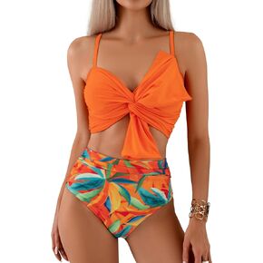 Womens Bikini Set High Waisted Swimwear Tie Knot High Rise Two Piece Swimsuits Bathing Suits