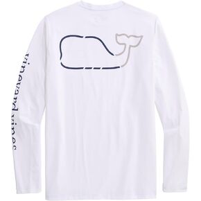 vineyard vines Men's On-The-go Whale Outline Long-Sleeve Harbor Performance Tee