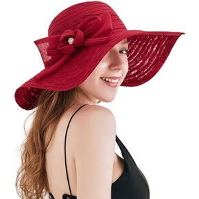 Women Floppy Summer Sun Hat Beach Hat Wide Brim Foldable Organza Church Hat for Women