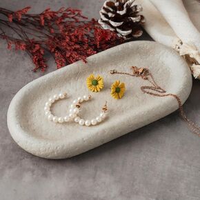 صينية مجوهرات ترافرتين الطبيعية للأسوار ، قلادات ، حلقات ، 7.8 "× 3.9" x0.86 "طبق مفتاح متين وسهل التنظيف ، صينية تزيين للأسمنت الحد الأدنى لغرفة النوم ، الغرور ، غرفة المعيشة