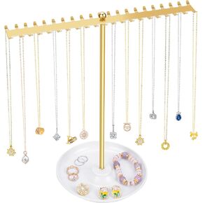 Oaoleer Netclace Holder Organizer ، حامل مجوهرات الحامل عرض تخزين شجرة المجوهرات المعدنية الذهبية للنساء الفتيات لصالح أساور القلادات حلقات الأقراط
