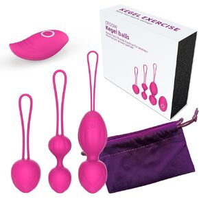 Kegel Balls Exercise Set, 3 Premium Silicone Kegel Weights Ball for Trainer to Strengthen and Tightening Pelvic Floor, Ben was Ball for Women, with Remote Control, for Beginners & Advanced, Rose