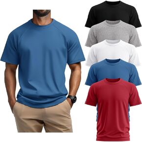 5 Pack Men's Big & Tall Cotton T-Shirts, Short Sleeve Crew Neck Shirts Moisture Wicking Classic Tees Bulk Multipack