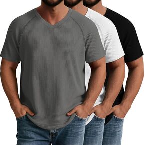 Riyiper 3 Pack Men's Big and Tall T-Shirts V Neck Ribbed Raglan Short Sleeve Tees Plus Size Loose Fit Casual Basic Tops