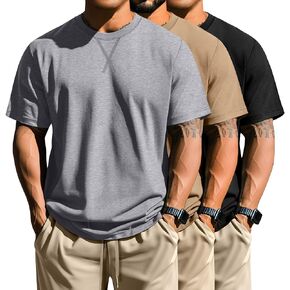 NEER 3 Pack Men Men's Big Thirts Cotton Cotton Short Crewneck بالإضافة