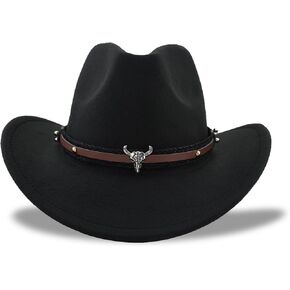 Western Felt Cowboy Hat for Men, Shapeable Wide Brim Classic Cowgirl Hat for Women with Belt Buckle
