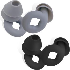 Noise Cancelling Ear Plugs for Sleeping, Concerts & Swimming - 2 Pair Silicone Ear Plugs with 35dB Noise Reduction - Kids & Adults (Grey+Black)