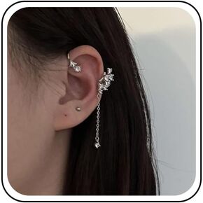 Andelaisi Boho Crystal Ear Climber Wrap Earrings Silver Rhinestone Cuff Wrap Crawler Earrings Vintage Rhinestone Tassel Chain Drop Earrings Sparkly Cz Crawler Climber Earrings Jewelry for Women