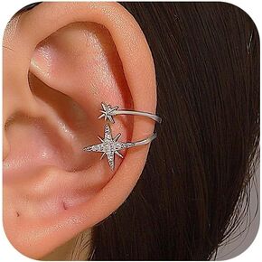 Sparkling Star Ear Cuff Minimalist Lucky Star Pave CZ Tiny Starburst Earrings Silver Non-Pierced Cartilage Clip Non Pierced Clip on Earrings Exquisite Jewelry Gifts for Women (Style3)