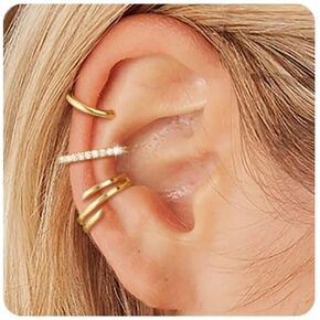 Gold Ear Cuffs for Women Non Piercing, Dainty 14K Gold Plated Hypoallergenic Ear Clip Earrings Set Trendy Thin Cubic Zirconia Irregular Claw Cartilage Fake Earring Jewelry Gifts in Kuwait