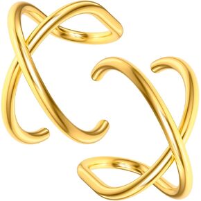PAGOW Fake Helix Ear Cuff Cartilage Earring, No Piercing Sterling Silver 14K Gold Plated Simple Criss Cross Double Lines