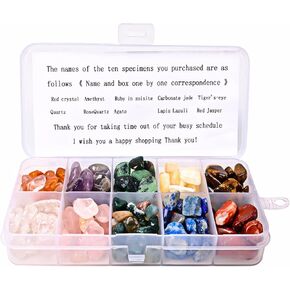 Tumbled Chips Stone Quartz Crystals, 8-25mm Crushed Crystal Natural Rocks Assorted Stone for Home Decoration Vases Plants, Learning,Wire Wrapp, 10 Different Kinds