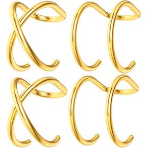 925 Sterling Silver Ear Cuff Clip, Cartilage Earring No Piercing, Adjustable Double Lines Cross U Shape Ear Clip for Women, Men