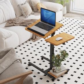 Laptop Desk Bed Desk Laptop Stand for Bed Portable Desk Overbed Bedside Table Mobile Laptop Table Rolling Desk Foldable Table Adjustable Height with Locked Wheels & Mouse Pad Table for Bed Office Sofa