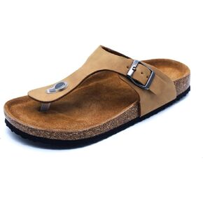 Brown Slide Sandals with Adjustable Buckle, Comfortable Cork Footbed Summer Slides for Men and Women，with arch support