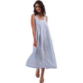 Amazhiyu Women's 100% Linen Sleeveless Strap Midi Dresses with Pockets Summer Casual