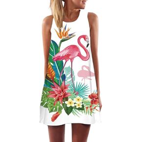 futurino Women's Summer Casual Sleeveless Vest Dress Flamingo Print Tank Mini Beach Dress