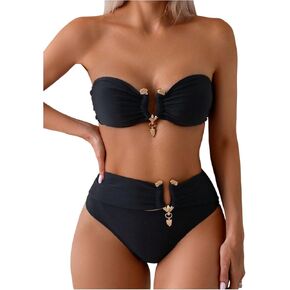 SOLY HUX Women's Bandeau Bikini High Waisted Two Piece Swimsuits Strapless Bathing Suit Swimwear