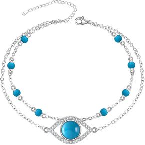 Evil Eye Anklet Greek Blue Evil Eye Ankle Bracelets for Women Sterling Silver Turquoise Anklet Jewelry