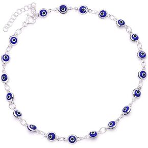 D Jewelry Navy Blue Evil Eye Beads bracelet Anklet على 925 Sterling Silver قابل للتعديل 8.5 " - 9.5"