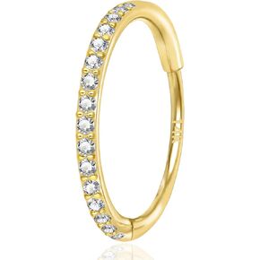 14K GOLD 16G 20G 8MM/10MM حلقات الحاجز للنساء والرجال ، حلقات الماس المحاكاة من CZ للأنف ، الحلزوني ، روك ، تراغوس ، ديث ، هيبوالرجينيك ، قرط مقسم مفصلي طوق
