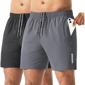 2 Pack Men's Athletic Running Shorts 5" Lightweight Quick Dry Gym Workout Shorts with Hidden Zipper Pocket