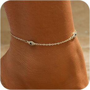 Trendy Anklets for Women Dainty Ankle Bracelet CZ Evil Eye Heart Layered Bracelets Set Gifts Summer Beach Jewelry