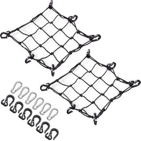 Navaris Small Motorcycle Cargo Nets (Set of 2) - 15.7" x 15.7" Bungee Net for Motorcycles - Elastic Netting with Plastic Hooks and Carabiner Clips