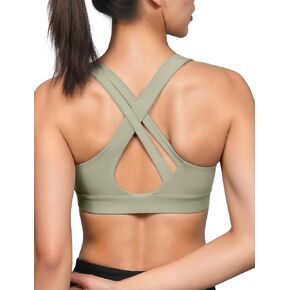 yvette samfless yoga Sports Bra مع حشوة قابلة للإزالة ، حزام خلفي crisscross ، ونسيج ممتد للغاية للنساء