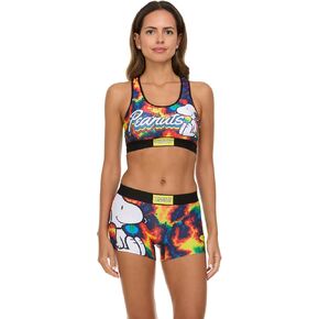 Womens Sports Bra Set - 2 Piece Peanuts Snoopy Racerback Sports Bra and Boxers for Women (Sizes: S-XL)