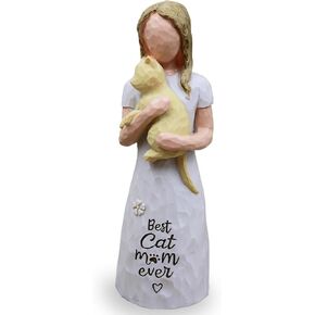 Cat Gifts for Women, Cat Lover Gifts for Women, Cats Mom Gifts for Womens, Cat Gifts for Cat Lovers, Cat Themed Gifts, Cat Figurines - Best Cat mom Ever, Sculpted Hand-Painted Figurine (Grey)