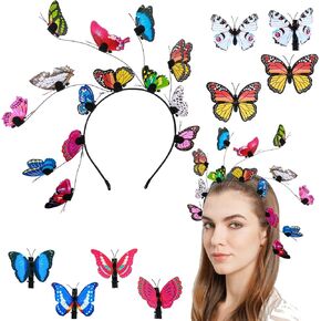 Butterfly Hat with 8PCS Clips for Hair, Butterfly Headband for Women, Monarch Butterflies Fascinator Crown Headpiece for Women Tea Party Halloween Costume