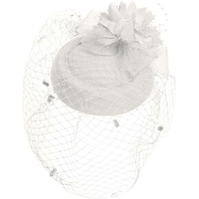 Ro Rox Net Bow Fascinator Hat Beaded Vintage Retro Pinup 40's 50's Wedding Party, White, One Size