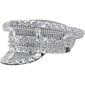 Jeweled Bridal Captain Hat with Crystals for Wedding, Prom, Party - Silver