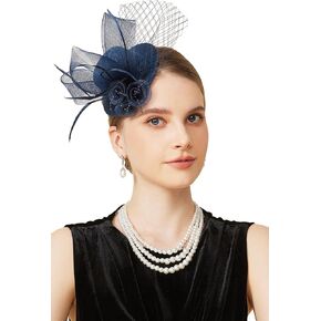 قبعات Babeyond fascinators للنساء - قبعة شاي أعلى ميني شاي الحجاب ريشة كنتاكي فورتور زهرة الشبكة مقطع الشعر