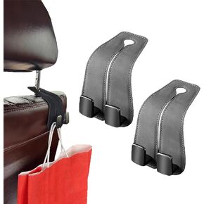 Car Purse Hook, Car Hooks for Headrest, Leather Metal Car Hangers for Seat Double Hook, Multi-Functional Car Headrest Hook for Purses, Handbags