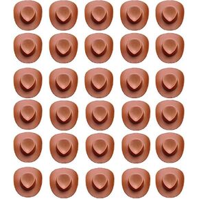 50 Pieces Plastic Mini Cowboy Hat for Crafts Mini Cowboy Hats Mini Sombrero Hats Drink Hat Cowgirl Hat Doll Hat Mini Cowgirl Hats for Drinks(Brown)