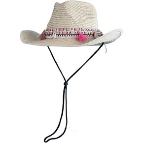 Western Cowboy Straw Hat for Men Women Cowgirl Wide Brim Summer Sun Hat Lightweight Breathable Beach Cowboy Cap