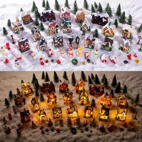 78 PCS Vinsot Christmas Light Mini Mini Collectible Buildings with Xmas Fumpurine Tree Snowmen Gift Scene Scene Decord (لطيف)