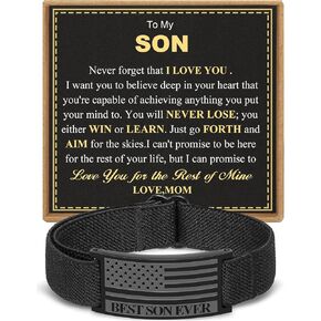 To My Man/Husband/Son Bracelet Gifts, American Flag Black Elastic Stretch Bracelets Valentine’s Birthday Anniversary Christmas Best Ever Gifts for Men Boys