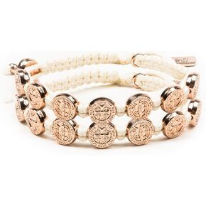 My Saint My Hero St. Amos Share the Love Bracelet Set - Rose Gold-Tone Medals on White Cording