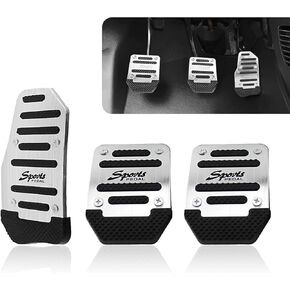 3 PCS Car Accelerator + Brake + Clutch Foot Pedal Kit, Alloy + Rubber Anti-Slip Transmission Pedal Cover Anti-Friction Pedal, Modification Accessories, for Most Manual Vehicles (Silver)