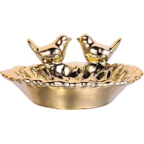 FAVOMOTO Gold Ceramic Bird Ring Dish - Vintage Decorative Jewelry Tray Animal Jewelry Storage Trinket Dish Fruit Dessert Plate for Birthday Mother's Day for Women